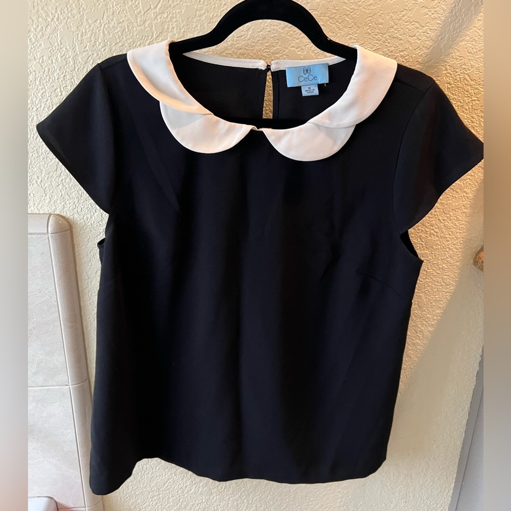 Black CeCe blouse size medium with Peter Pan collar.